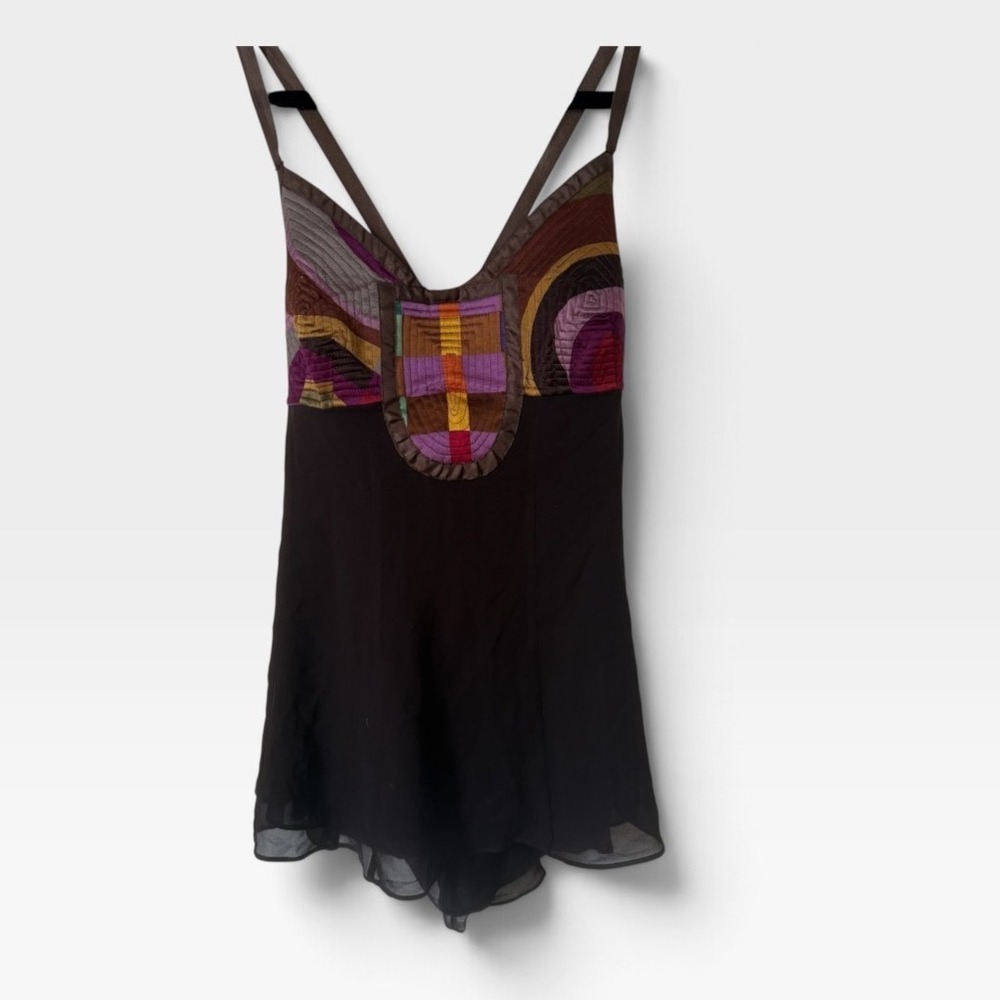 Etro Milano Silk vintage Patchwork Quilted Camisole Top Brown Multi IT 40